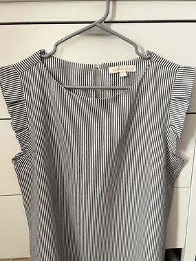 Monteau Black and White Striped Ruffle Sleeve Dress